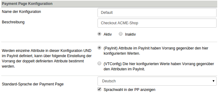 Payment Page Configuration